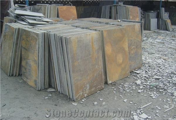 China Brown / Rusty Flooring Tiles, China Multicolor Slate