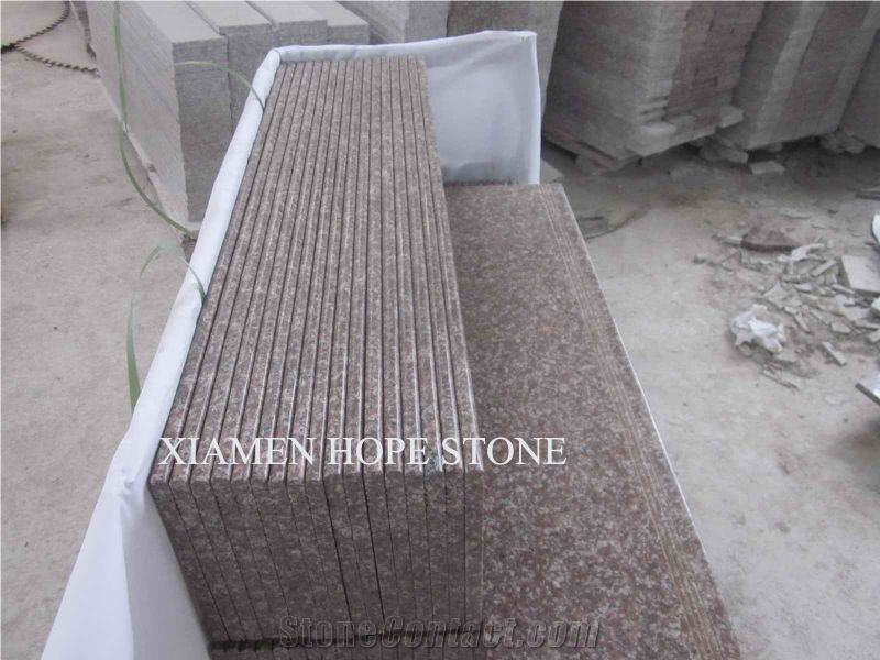 G687 Peach Red Granite Polished Stairs & Steps, China Cheapest Pink Granite Indoor Steps