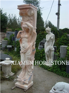 Marble Human Sculpture Handcarved Sculpture, Pink Marble Sculpture & Statue