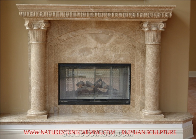 Mf1004, Light Beige Brown Marble Fireplace