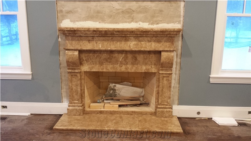 Mf1004, Light Beige Brown Marble Fireplace
