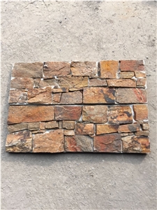 Format Stone Panel Rusty Yellow Slate Cultured Stone Wall Cladding for Villa Decorative