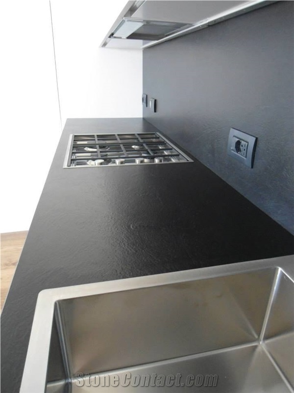Ardesia Liguria Brushed Slate Kitchen Countertops, Black Slate Kitchen Countertops Italy