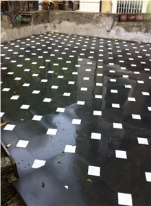 Ardesia Liguria with Bianco Carrara Floor Tiles, Black Slate Flooring Tiles Italy