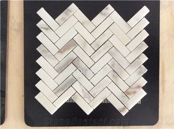 Calacata Gold Herringbone 20*64mm, Calacata Gold Marble Mosaic