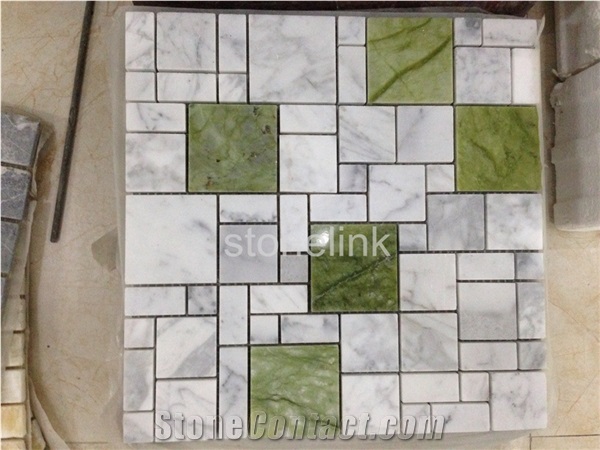 Carrara White & Green Onyx Marble Mosaic