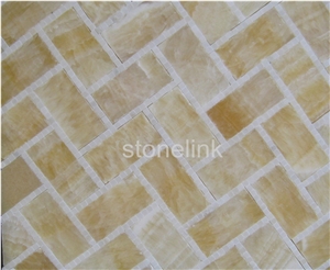 Honey Onyx & White Marble Herringbone Mosaic