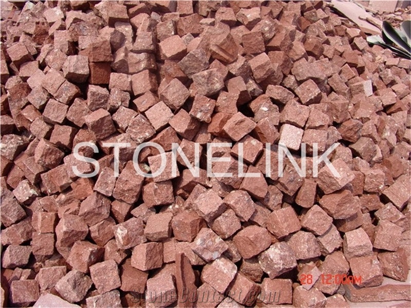 Slcu-016, Red Granite Paving Cobble, Cobble Stone, 10*10*10cm Natural Split