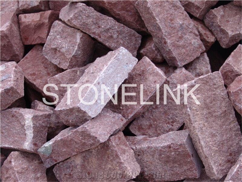 Slcu-018, Rose Red Cobble Stone, Red Granite Paver, 10*15*5cm Natural Split