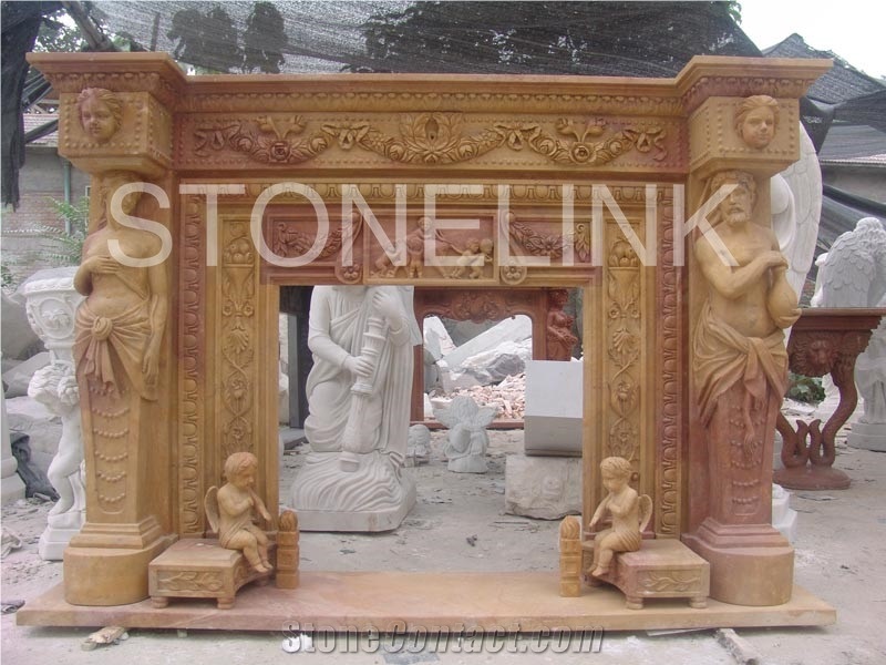Slfi-053- Stone Fireplace -Marble Fireplace Mantel-White Color-Indoor Decoration, Brown Marble Fireplace Mantel