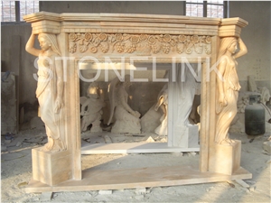 Slfi-064- Stone Fireplace -Marble Fireplace Mantel-White Color-Indoor Decoration, Beige Marble Fireplace Mantel