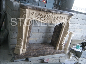 Slfi-076- Stone Fireplace -Marble Fireplace Mantel-Beige Color-Indoor Decoration