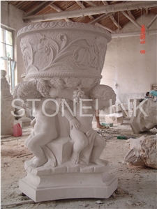 Slfl-002,White Marble Flower Pot,Stone Statue Flowerpot for Garden