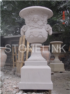 Slfl-003,White Marble Flower Pot,Stone Garden Flower Pot