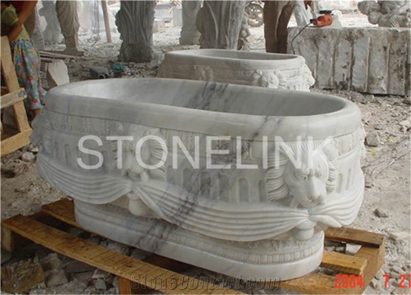 Slfl-007,White Marble Stone Flower Pot