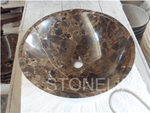 Slsi-118, Emperador Dark Marble Round Basin, Wash Bowl