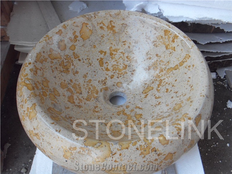 Slsi-119,Yellow Marble Vanity Sink, Yellow Marble Basin