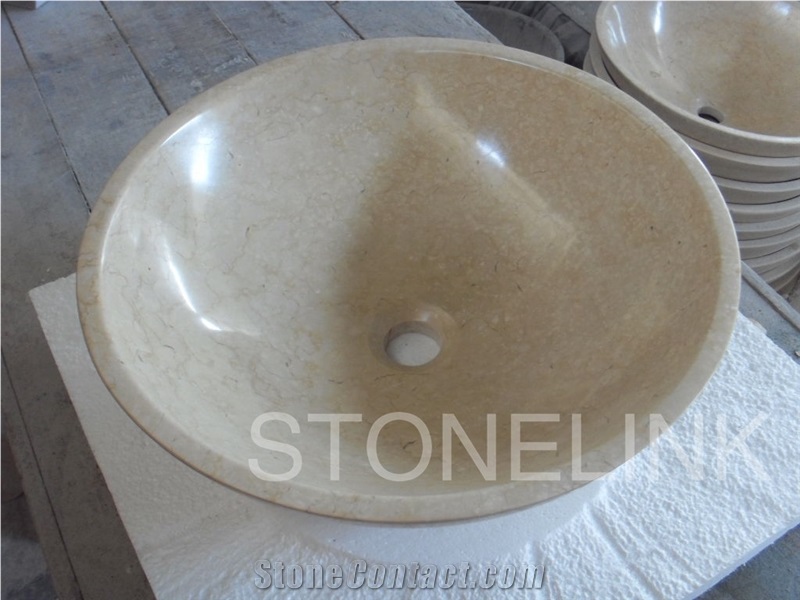 Slsi-128, Creme Marfil Round Basin, Beige Wash Bowl, Creme Marfil Commercial Beige Marble Sinks & Basins