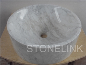 Slsi-156, Bianco Carrara White Marble Round Basin, Countertop Basin, Bianco Carrara C White Marble Sinks & Basins