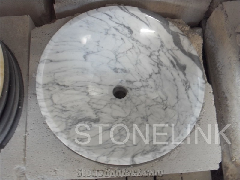 Slsi-167, Bianco Carrara Cd Marble Basin, Countertop Round Basin