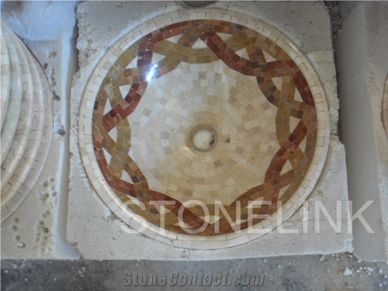Slsi-181, Yellow Marble Mosaic Basin, Mosaic Countertop Wash Basin