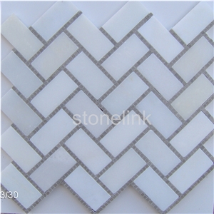 White Marfil & Spain Grey Herringbone Mosaic