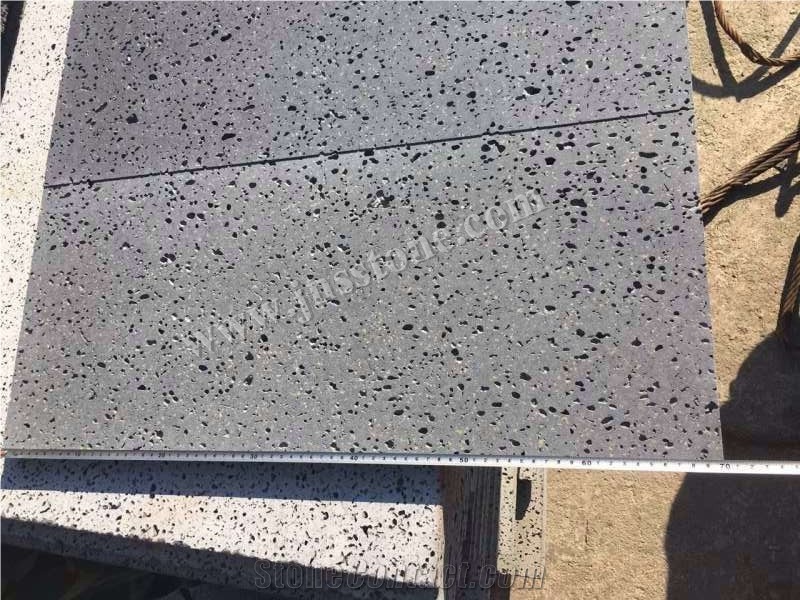 China Lava Stone Honed Tiles, Hainan Moon Surface Basalt, Grey Basalt Interior and Exterior Walling or Flooring Honed Tiles