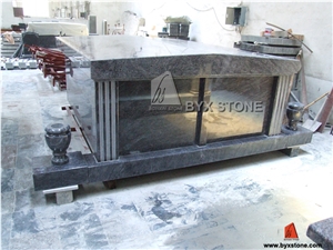 Bahama Blue Granite Two Crypt Side by Side Granite Mausoleum