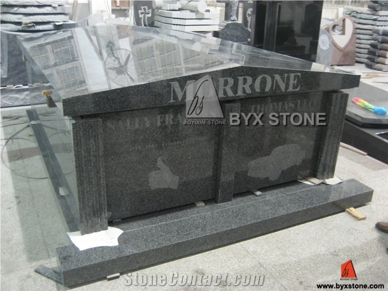 G654 Granite Two Crypt Dark Grey Granite Mausoleum