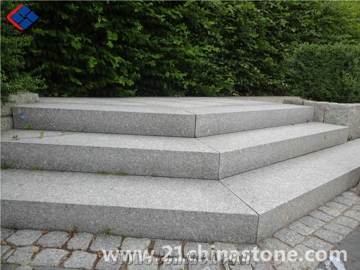 Blocks in Stock-G603 Granite Deck Stair Treads with Flamed & Brushed Finish, Grey Granite Staircase with Antique Looking, Anti-Slipping Treatment Steps