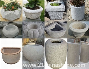 G603 Granite Carving Flower Pots Landscaping Stone / Sesame Grey Granite Exterior Planters
