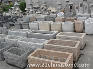 G603 Granite Carving Flower Pots Landscaping Stone / Sesame Grey Granite Exterior Planters