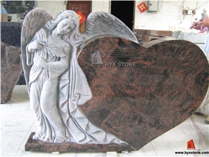 Aurora Granite Angel Design Tombstone / Headstone with Heart, Brown Granite Monument & Tombstone