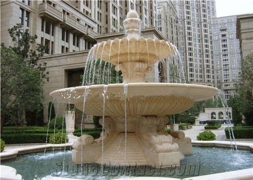 Beige Sculptured Fountain, Garden Fountain, China Marble Fountain