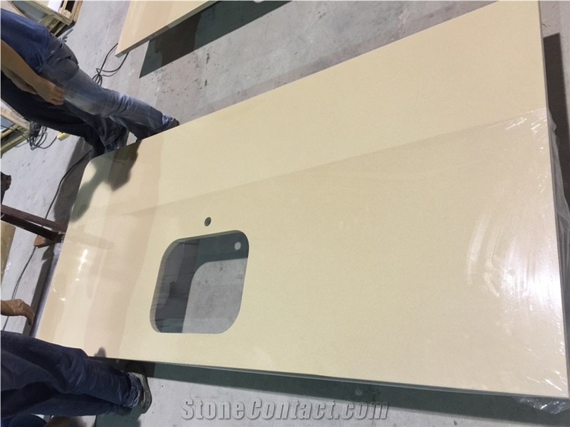 Beige Quartz Countertop, Artificial Stone Countertop, Solid Surface Countertop