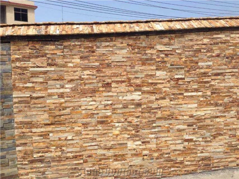 China Golden Yellow Natural Stone Wall Panels, China Gold Slate Culture Stone, China Slate Stone Veneer