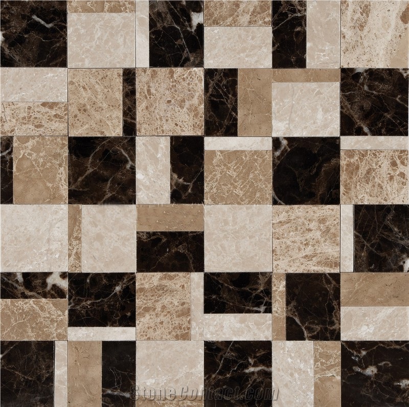Cream Marfil+Light Emperador+Dark Emperador Ladder Marble Mosaics Pattern