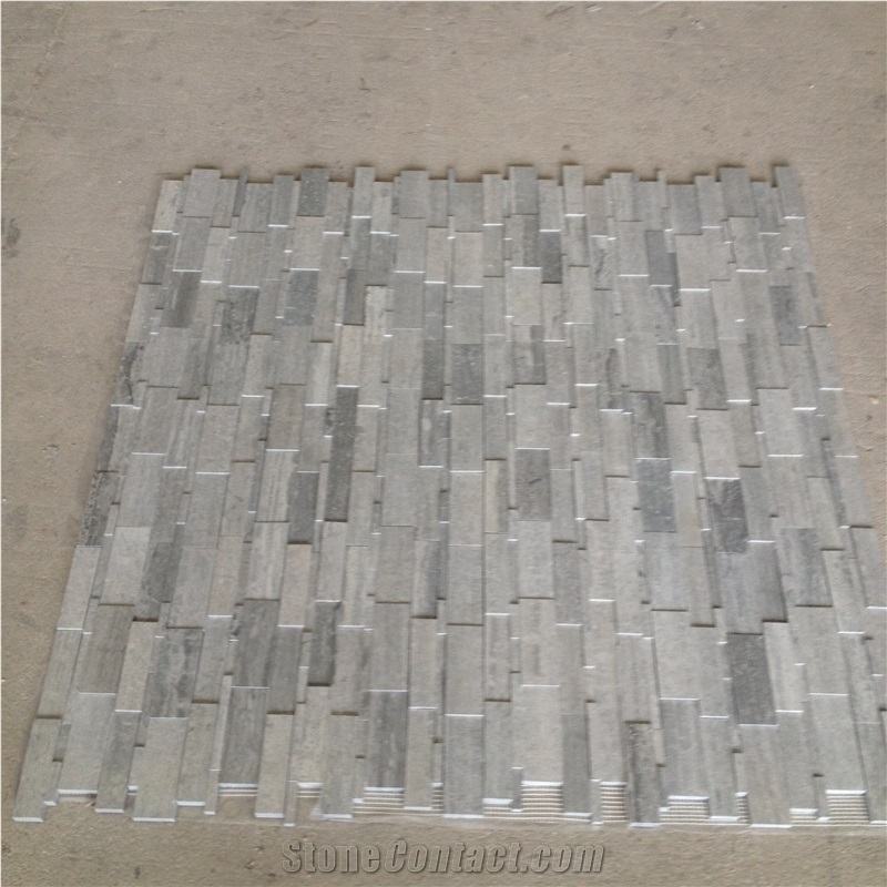 Wood Blue Vein Marble High&Low Mosaic Polished