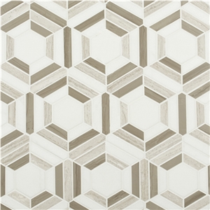 Wooden White+Athens Grey+Pure White Hexagon Polished Marble Mosaics