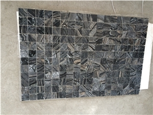 Zebra Black Marble Mosaic, Wooden Antique Polished Mosaic