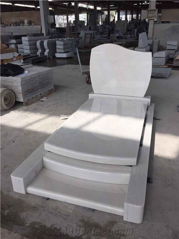 China Snow White Marble Monuments, Staturio Marble Tombstones