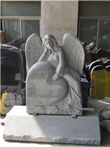 Chinese Seasame Grey Granite G633 Granite Headstone, Hand Carved Angel Monuments, Heart Tombstones