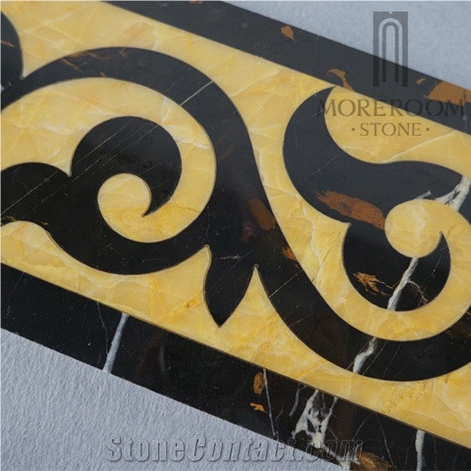 Chile Andes Golden Onyx Italian Black Marble Border Decos Skirting Mosaic Border Marble Flooring Decoration