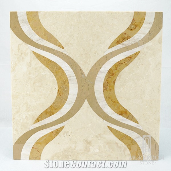 Chinese Marble Foshan Manufacture Latte Beige Marble Waterjet Medallion Lamianted Marble Inlay Flooring Design