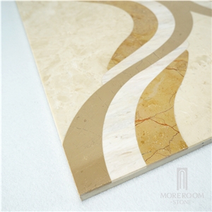 Chinese Marble Foshan Manufacture Latte Beige Marble Waterjet Medallion Lamianted Marble Inlay Flooring Design