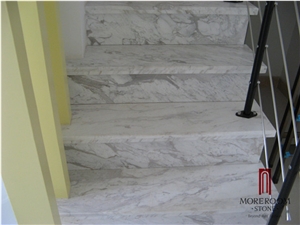 Greece Nevrokopion Volakas Semi White Marble Stair Marble Staircase in Marble Laminated Flooring Stair Treads