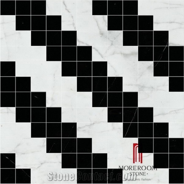 Greece White Marble Tiles Black and White Marble Mosaic Medallions Waterjet Marble Tiles Floor Design Marble Composite Tile