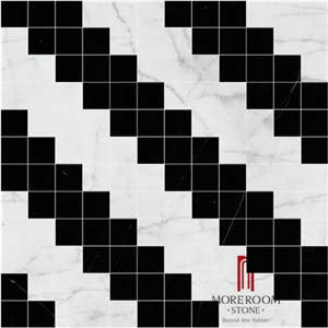 Greece White Marble Tiles Black and White Marble Mosaic Medallions Waterjet Marble Tiles Floor Design Marble Composite Tile