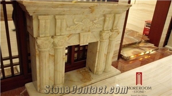 Italian Decorative Natural Stone Beige Marble Fireplace Design