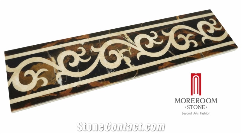 Italy Natural Stone Portoro Gold Marble Molding & Border Lamianted ,Mosaic Marble Border Design for Hotel Project
